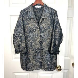 Caroline Rose Vintage Grey Gold Metallic Jacquard Blazer Fairy Statement Artsy